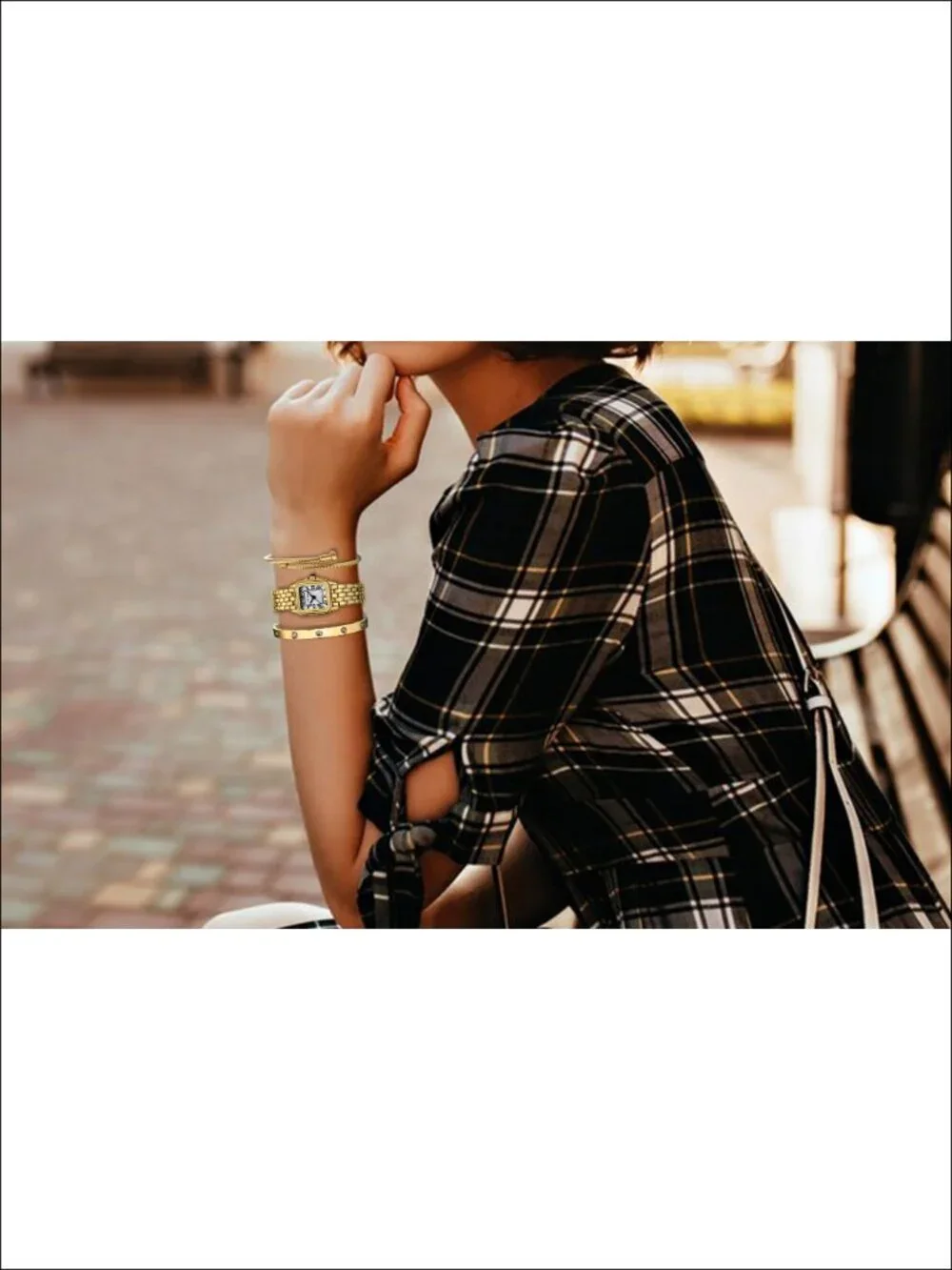 Gold Bangle Watch and Bracelet Set with Adjustable Links